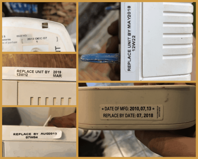 collage of expired CO alarms